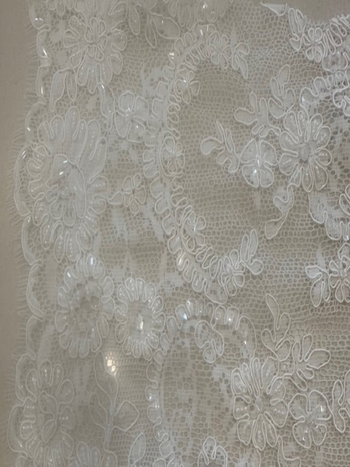 Ivory Corded & Beaded & Sequined Edging 30cm Wide