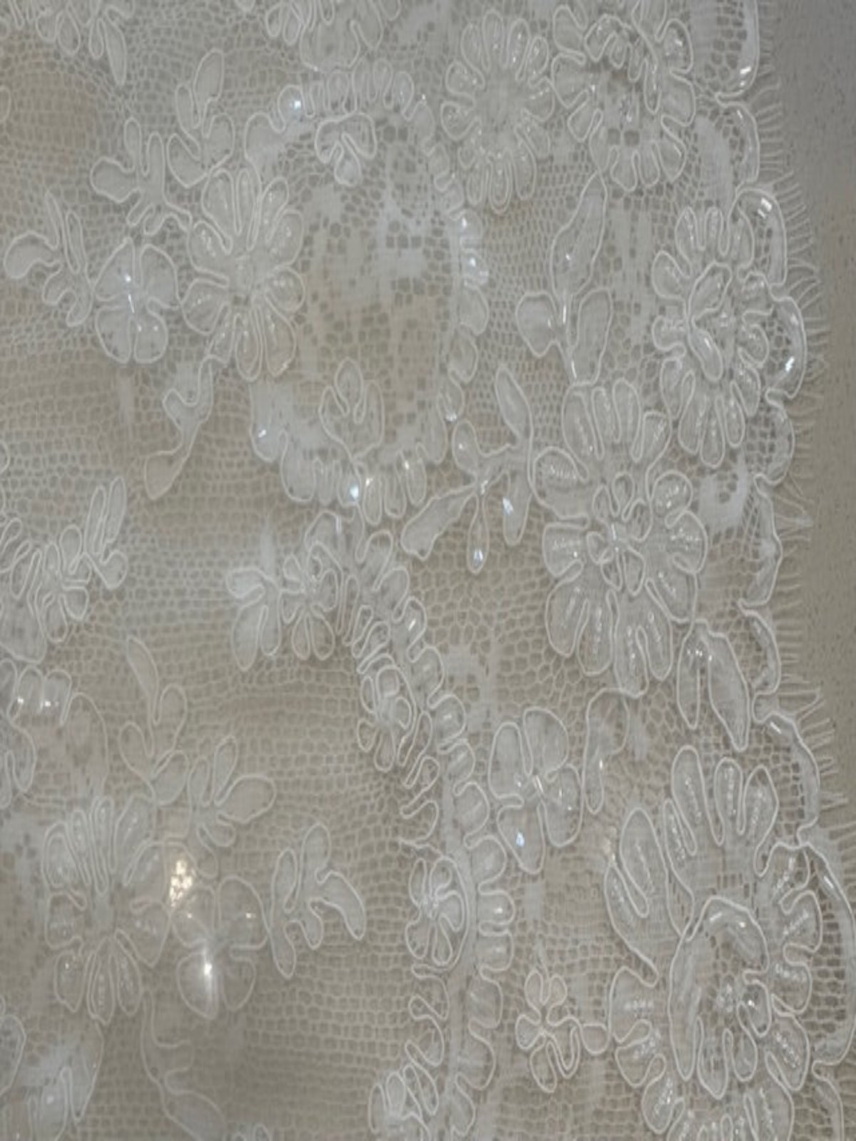 Ivory Corded & Beaded & Sequined Edging 30cm Wide