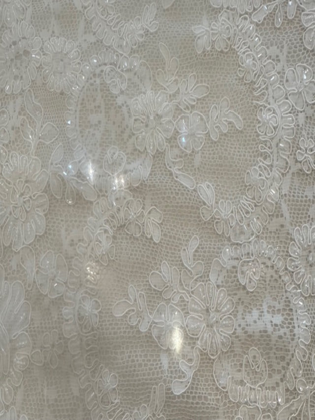 Ivory Corded & Beaded & Sequined Edging 30cm Wide