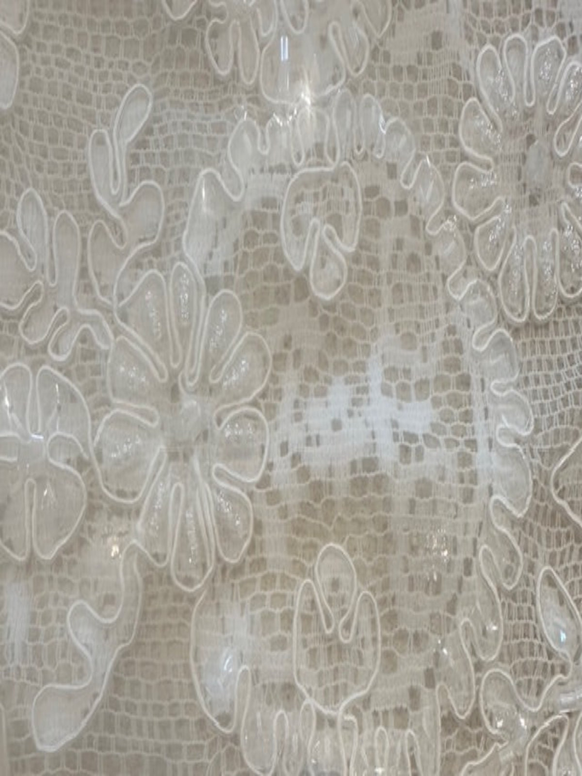 Ivory Corded & Beaded & Sequined Edging 30cm Wide