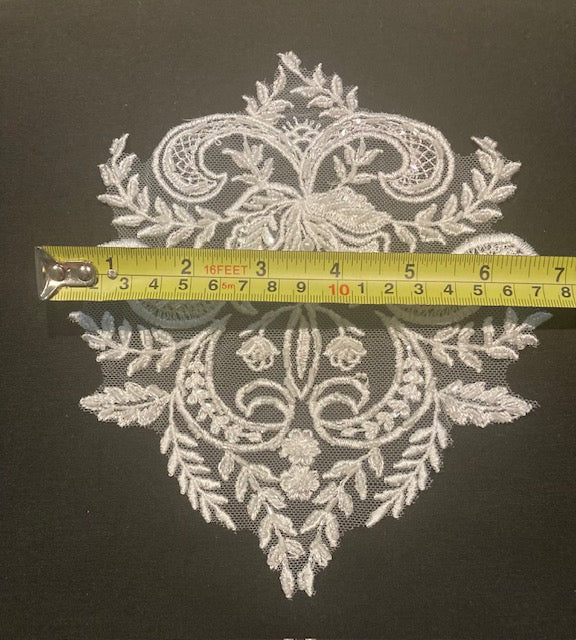 Ivory Bulb Shaped Applique with Beading & Sequin 17cm, Sold as Singles