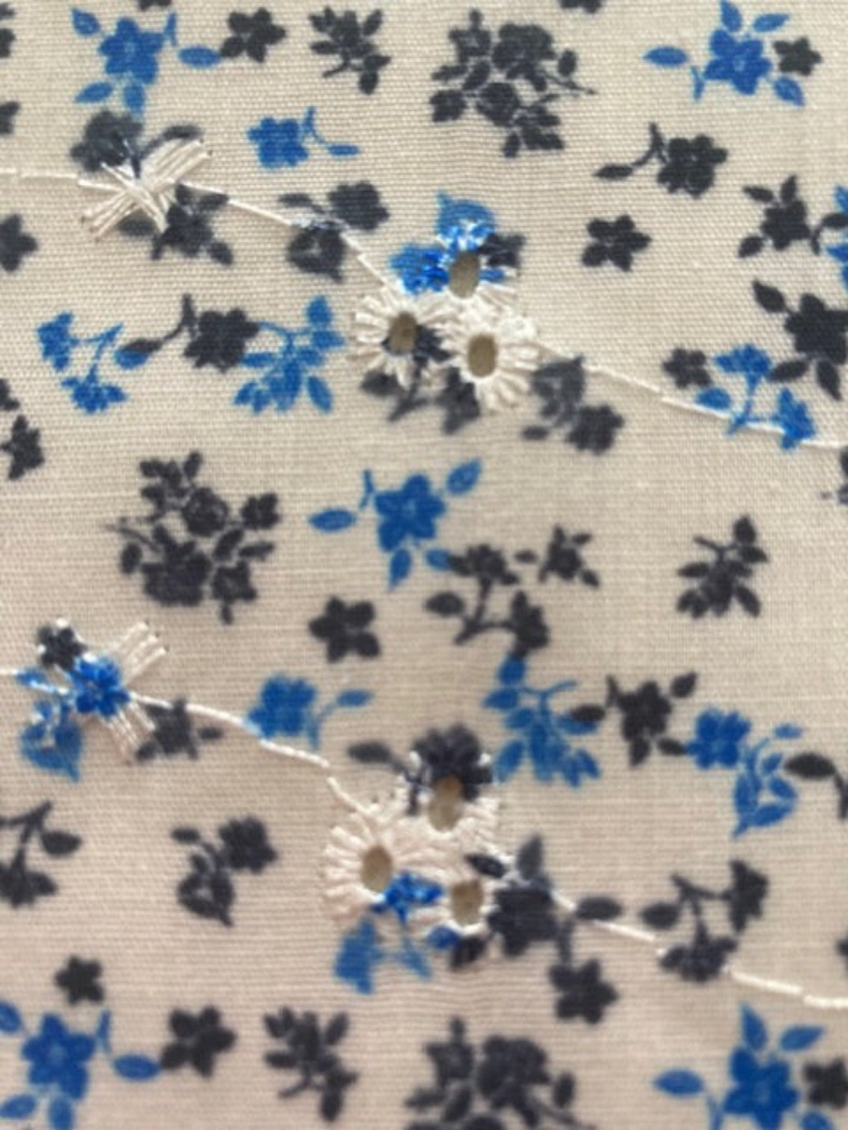 Royal & Black Ditsy Embroidered Broderie Anglais Fabric – Cotton Feel