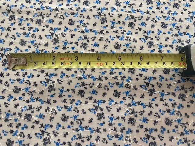Royal/Black Ditsy on Embroidered Broderie Anglais, Cotton Feel