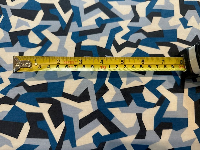 Geometric Camouflage Blue/Navy Print on Cotton