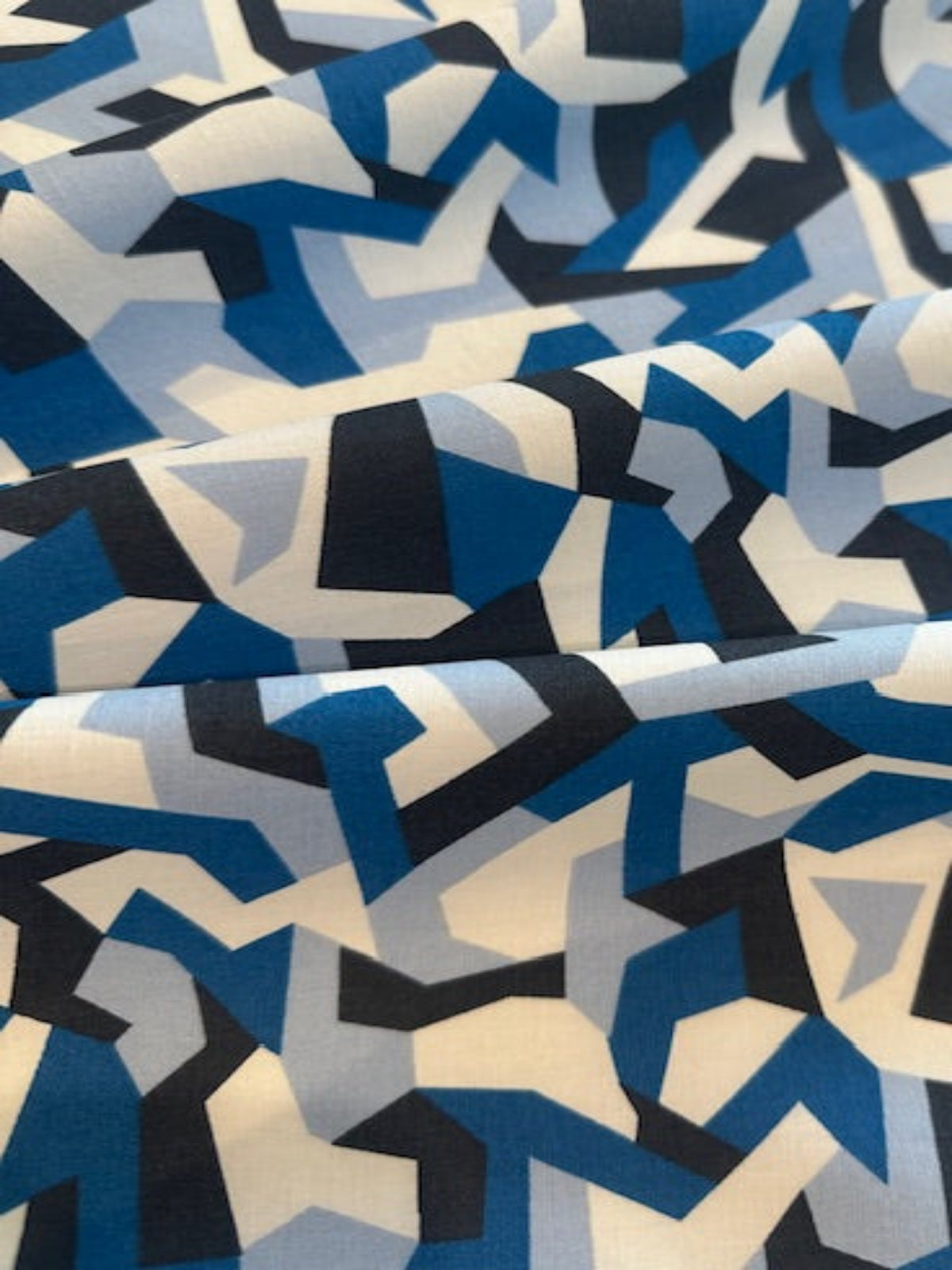 Geometric Camouflage Blue/Navy Print on Cotton