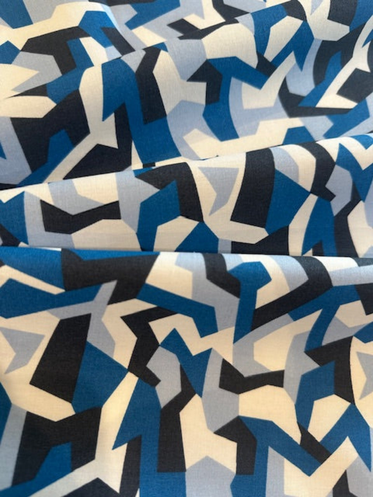 Geometric Camouflage Blue/Navy Print on Cotton