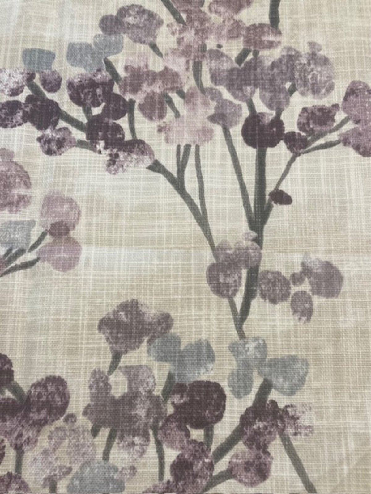 Burgundy Berry Bunches on Slubbed Cotton Furnishing