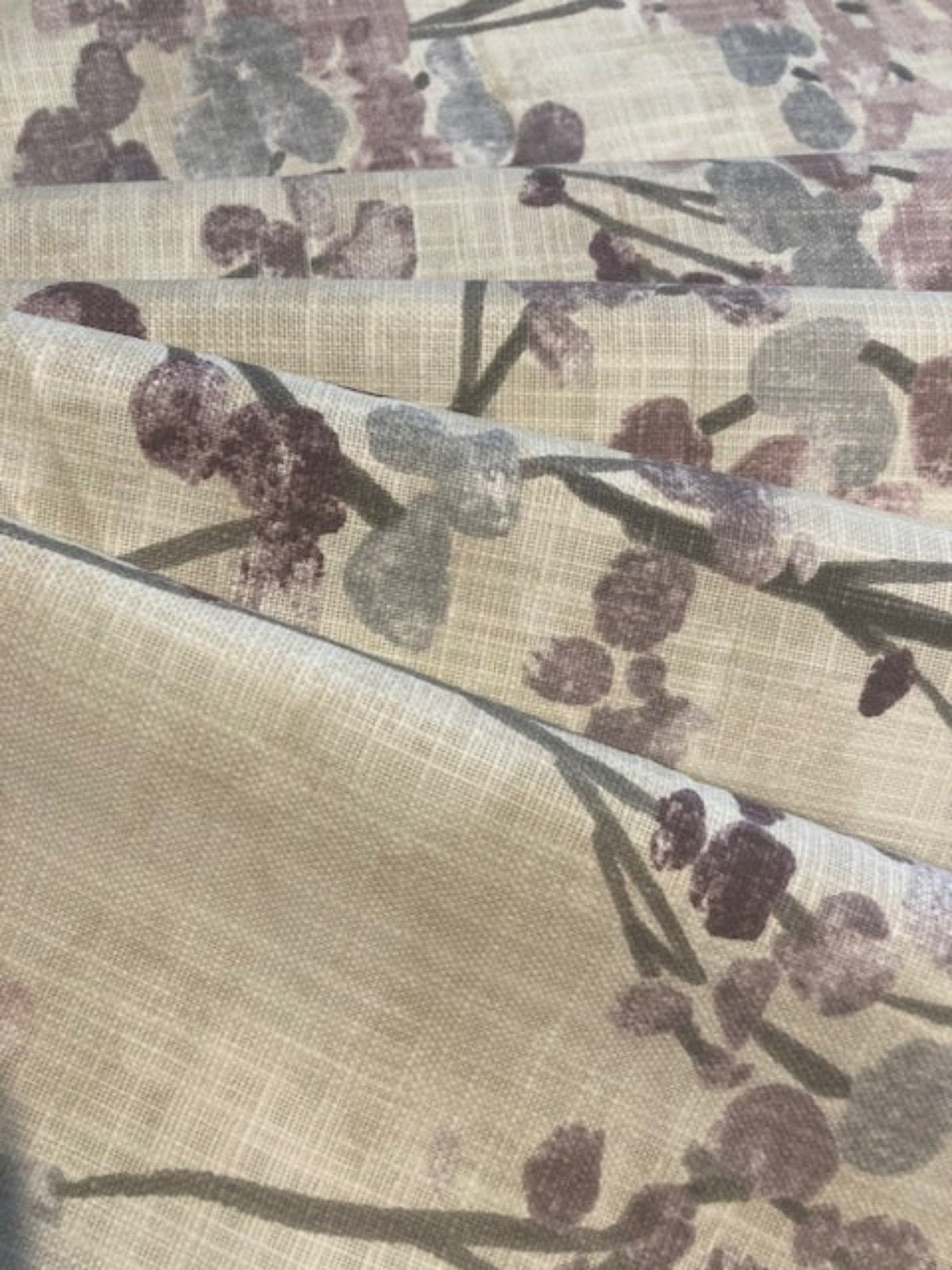 Burgundy Berry Bunches on Slubbed Cotton Furnishing
