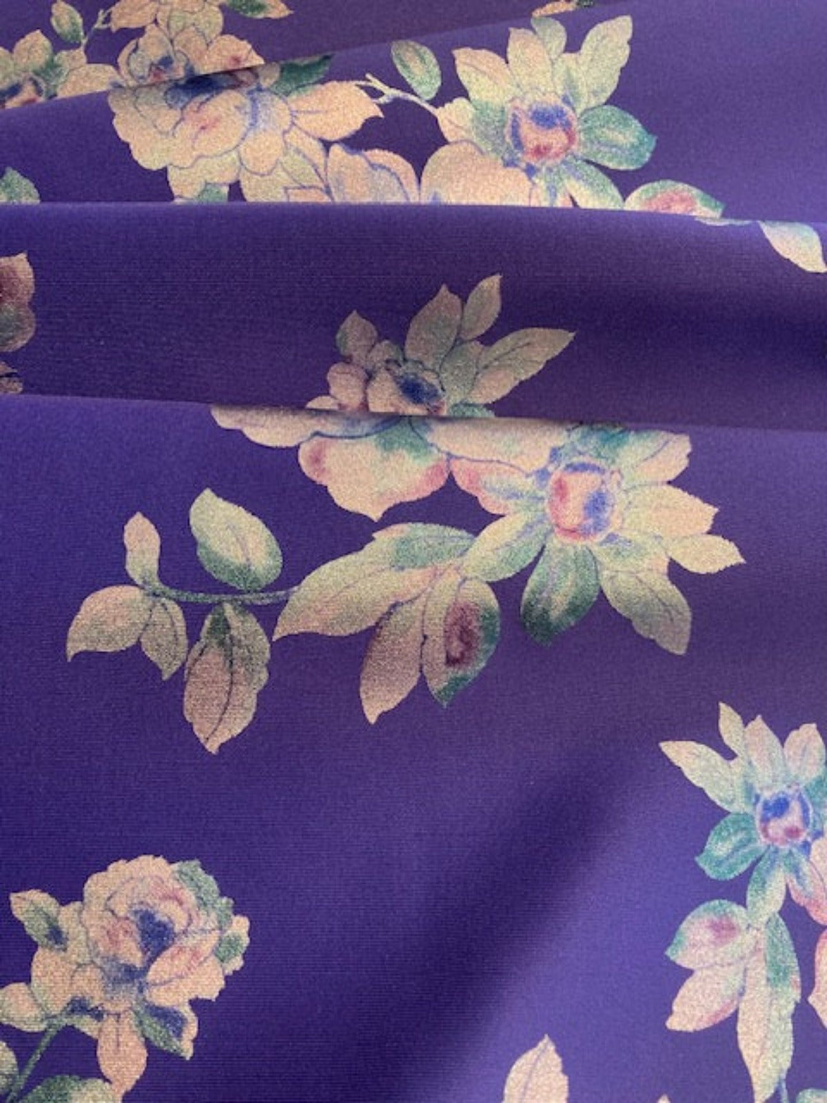 Silver Flower Bunches on Cobalt Blue Stretch Scuba Fabric