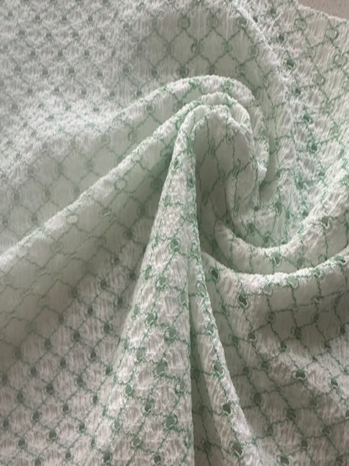 Bright Green Trellis with Stretch. Airtex Fabric