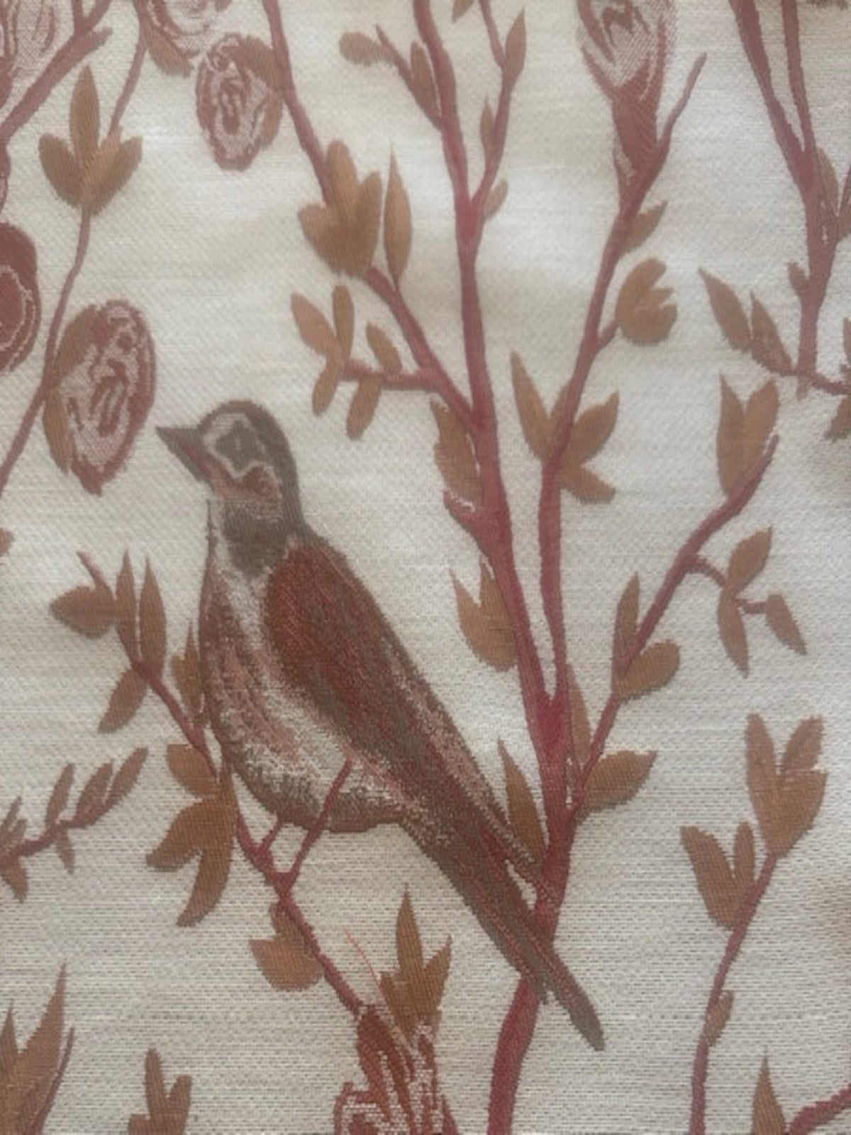 Burgundy & Burnt Orange Jacquard Trailing Branches with Perching BIrds