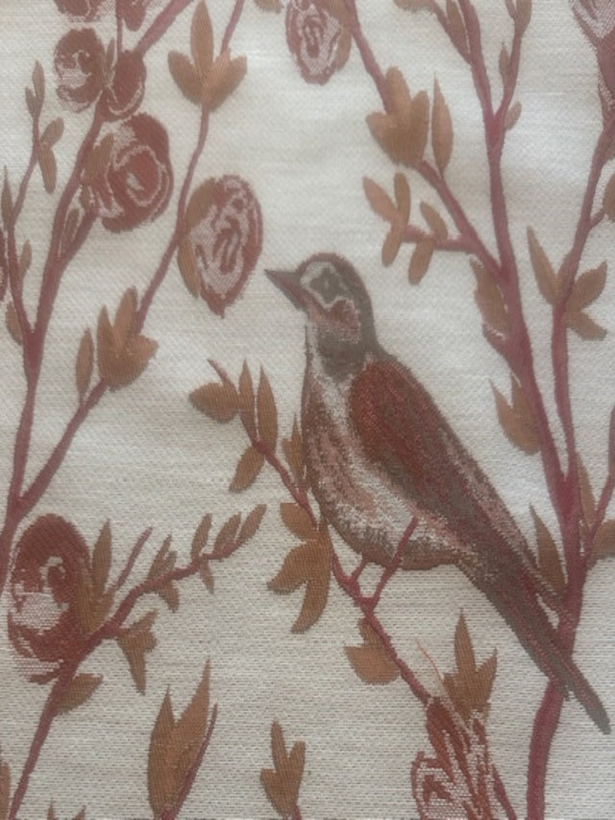 Burgundy & Burnt Orange Jacquard Trailing Branches with Perching BIrds