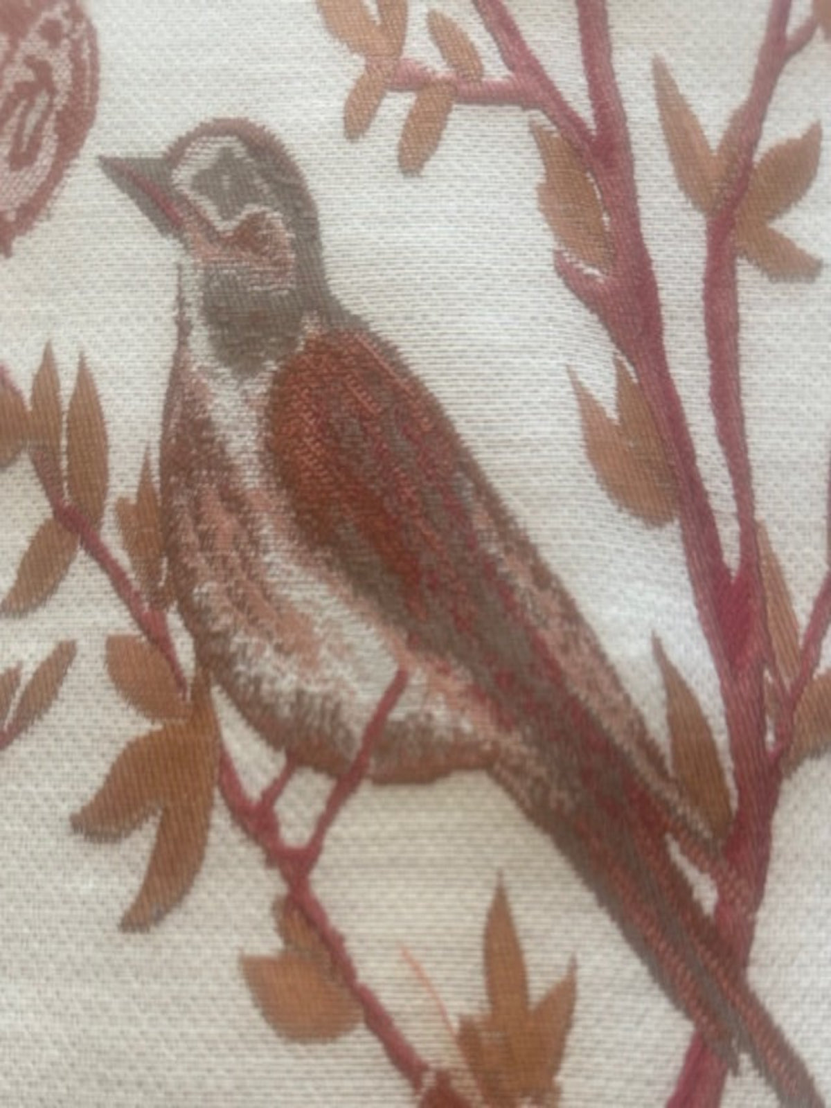 Burgundy & Burnt Orange Jacquard Trailing Branches with Perching BIrds