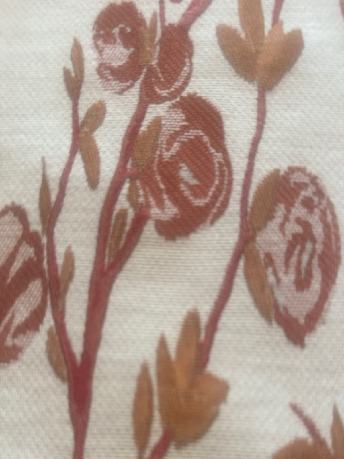 Burgundy & Burnt Orange Jacquard Trailing Branches with Perching BIrds