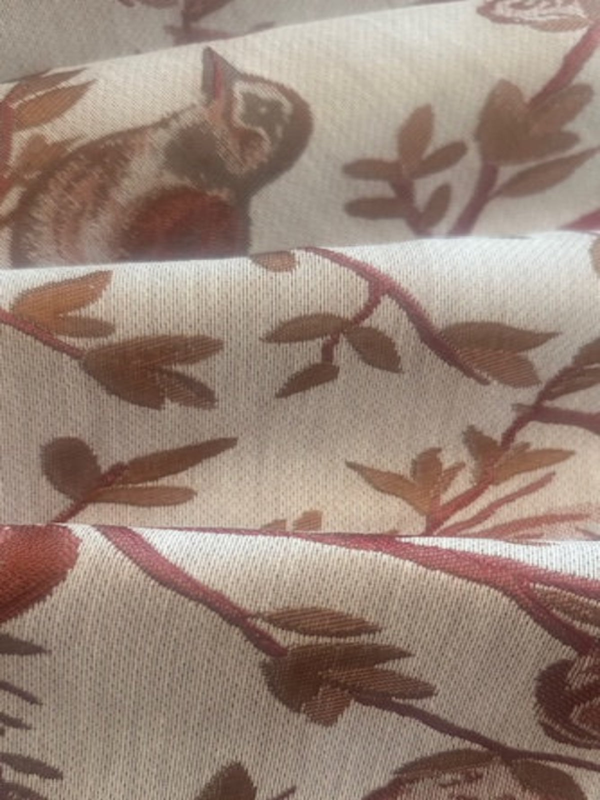 Burgundy & Burnt Orange Jacquard Trailing Branches with Perching BIrds