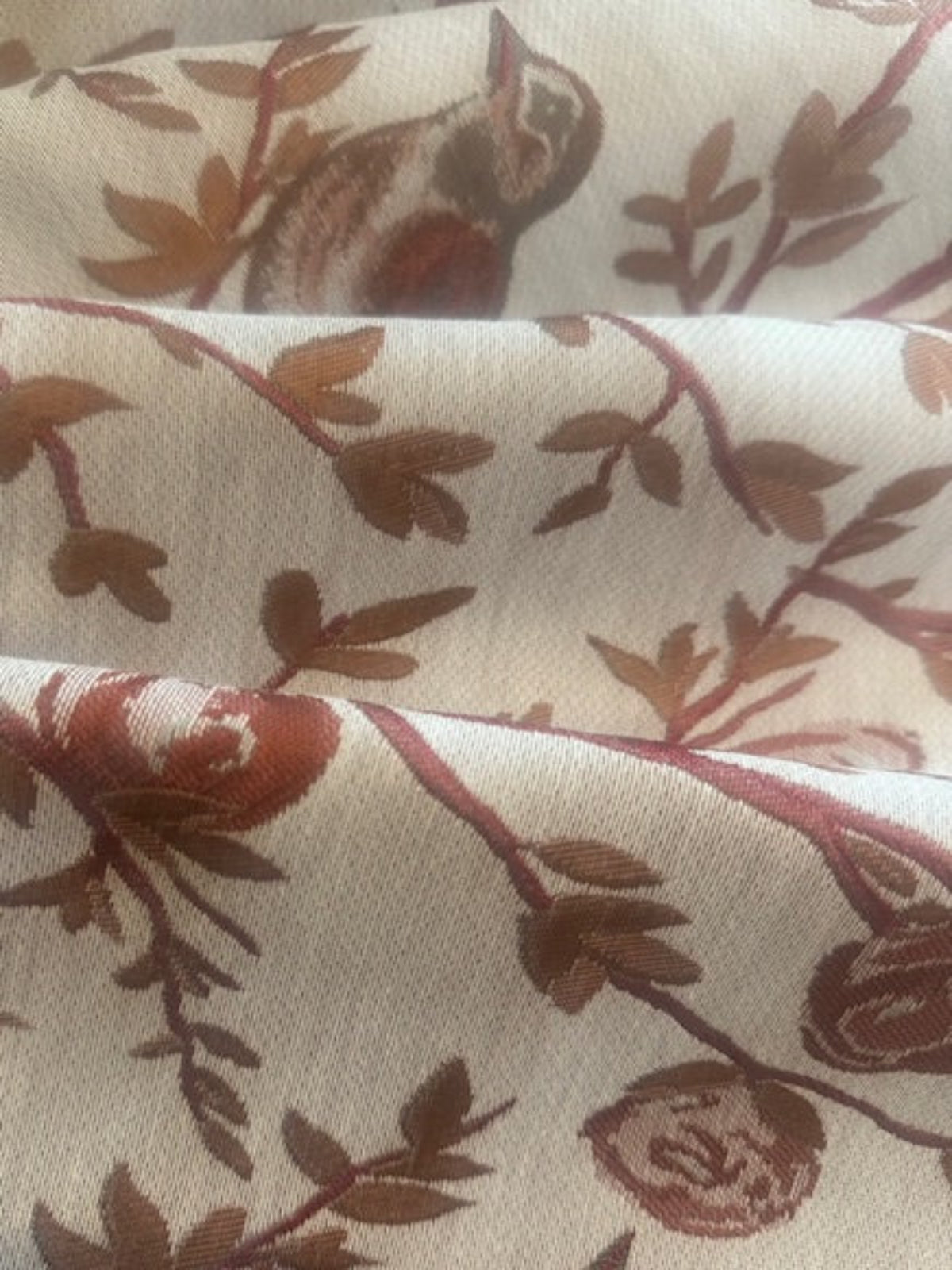 Burgundy & Burnt Orange Jacquard Trailing Branches with Perching BIrds