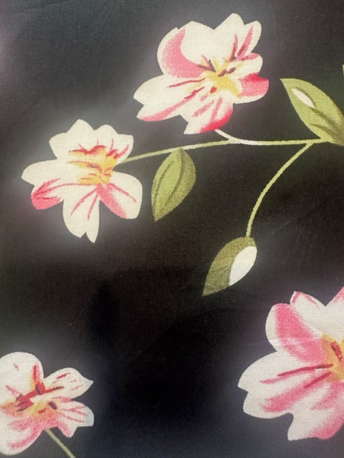 Pink Flower on Black Cotton Poplin