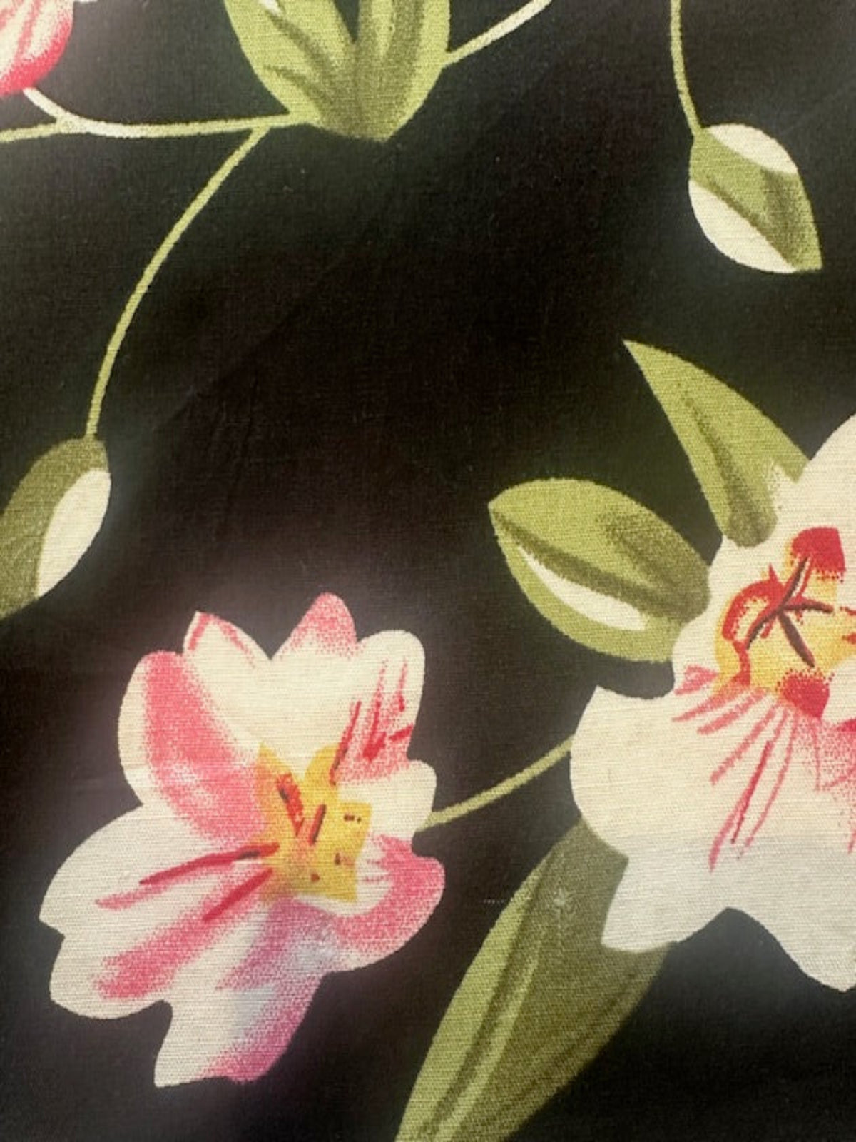 Pink Flower on Black Cotton Poplin