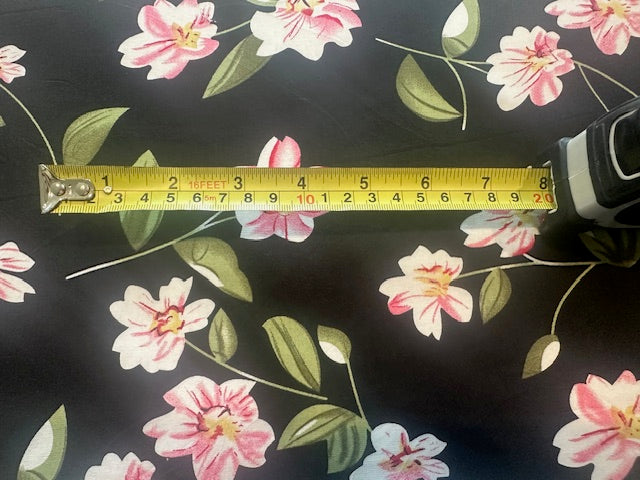 Pink Flower on Black Cotton Poplin