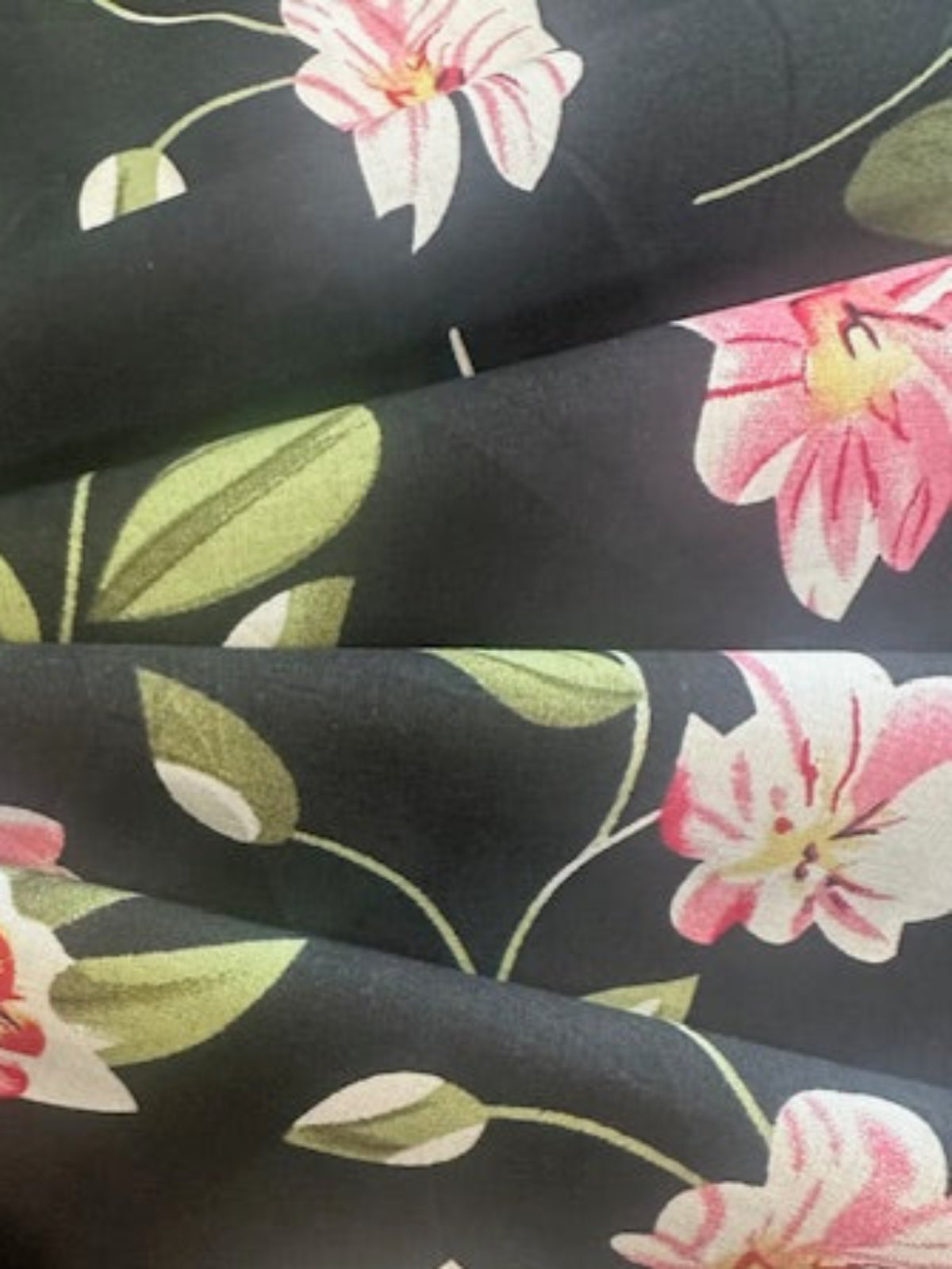 Pink Flower on Black Cotton Poplin