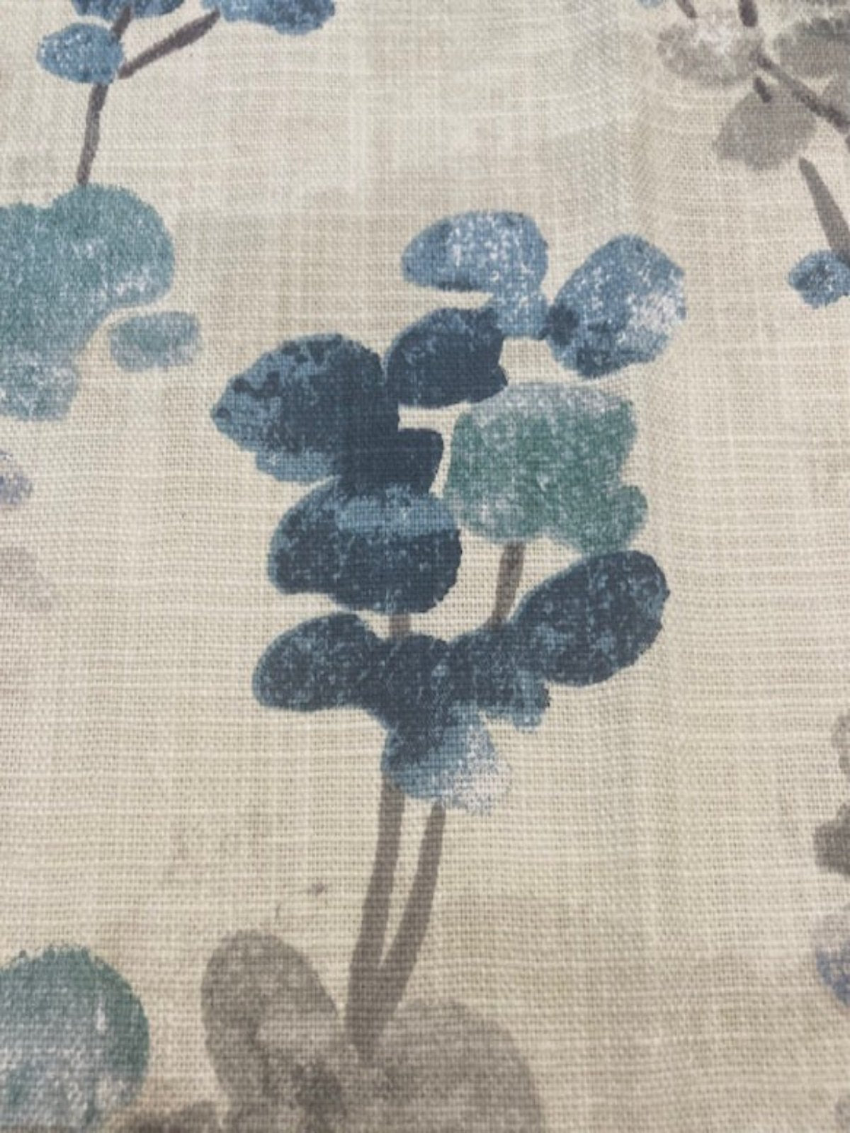 Teal Berry Bunches on Slubbed Cotton Furnishing