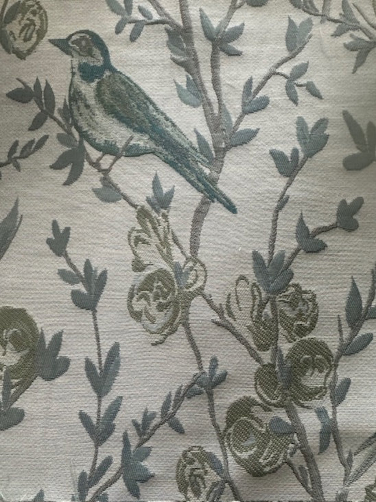 Persian Green Jacquard Trailing Branches with Perching Birds Furnishing