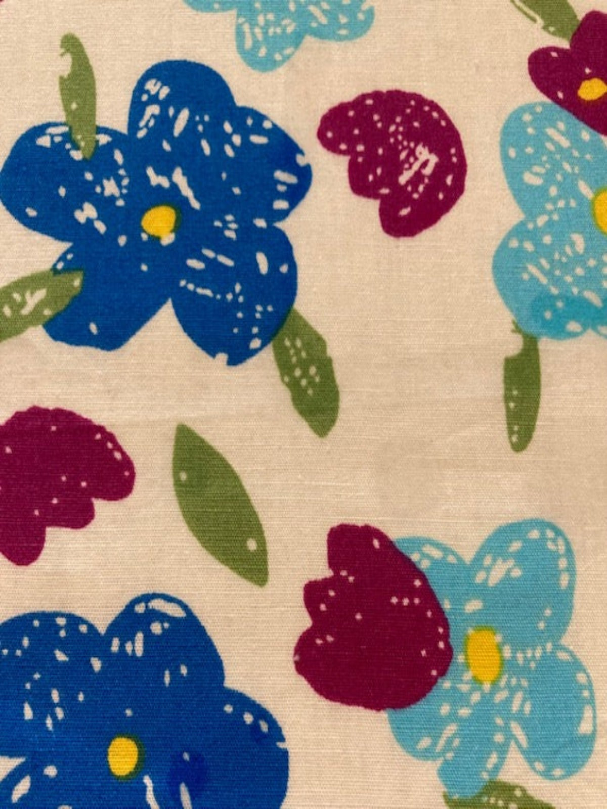 Blue & Cerise Blotched Flowers on Cream Cotton Lawn