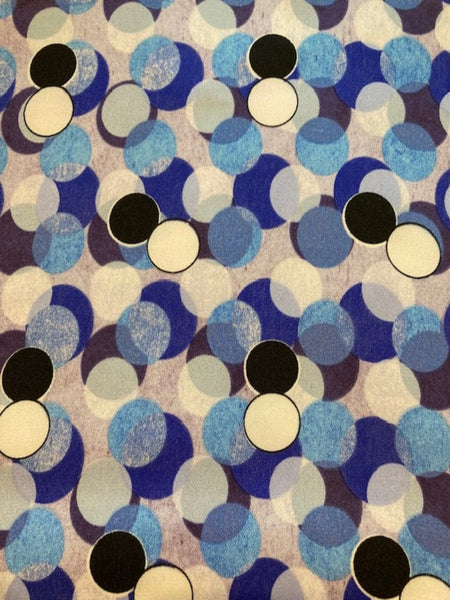 Blue Overlapping Circles on Silky Satin