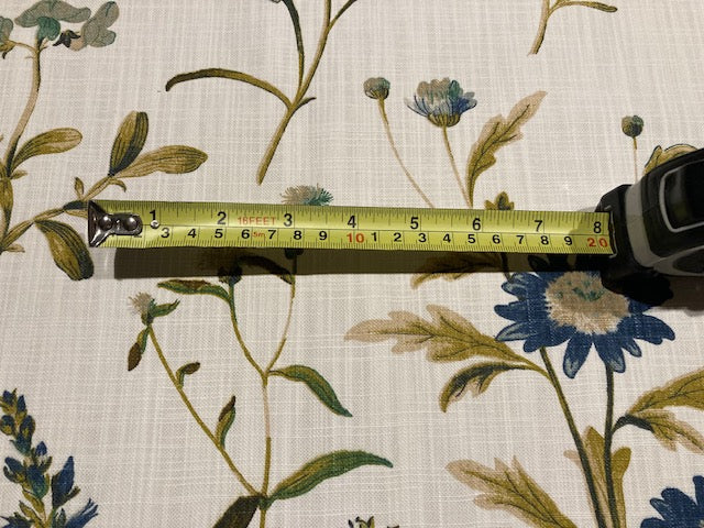 Olive/Teal Hedgerow Flowers on Slubbed Cotton 