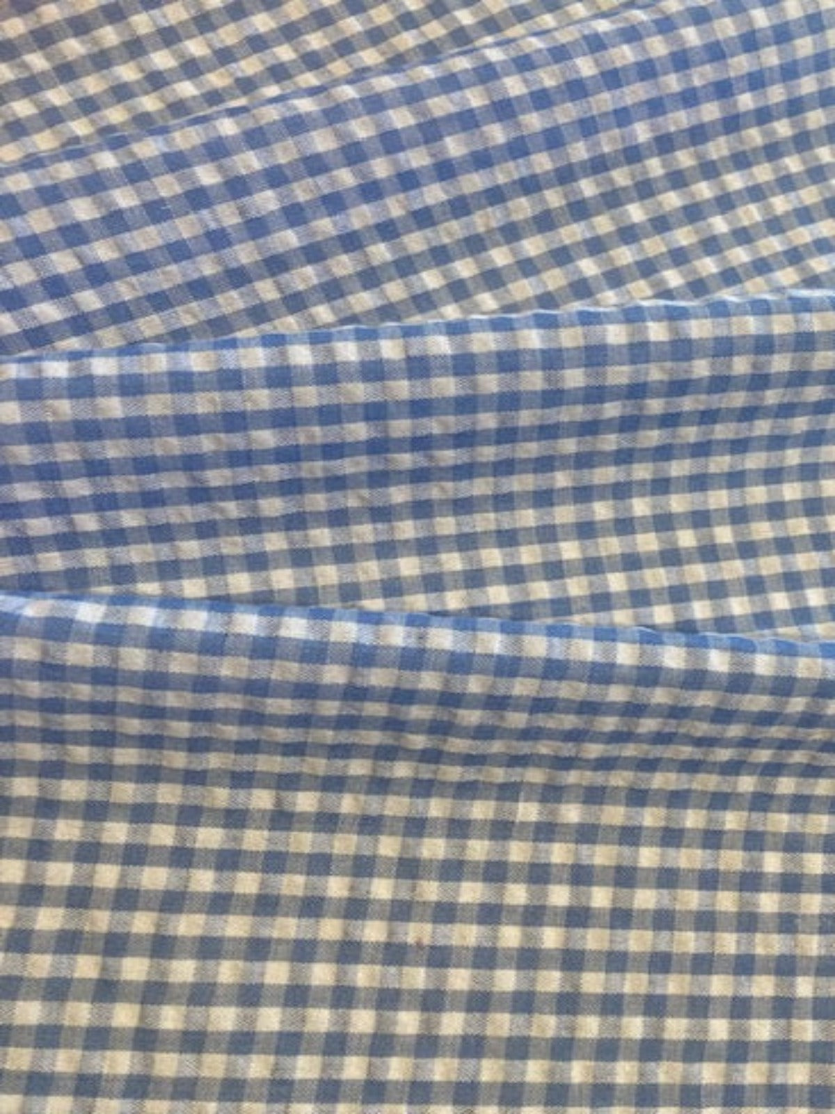 Light Blue 4mm Gingham Seersucker – 65% Polyester, 35% Cotton, 145 cm Wide