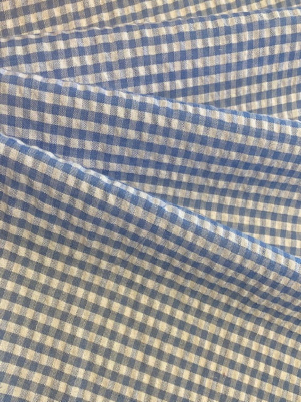 Light Blue 4mm Gingham Seersucker – 65% Polyester, 35% Cotton, 145 cm Wide
