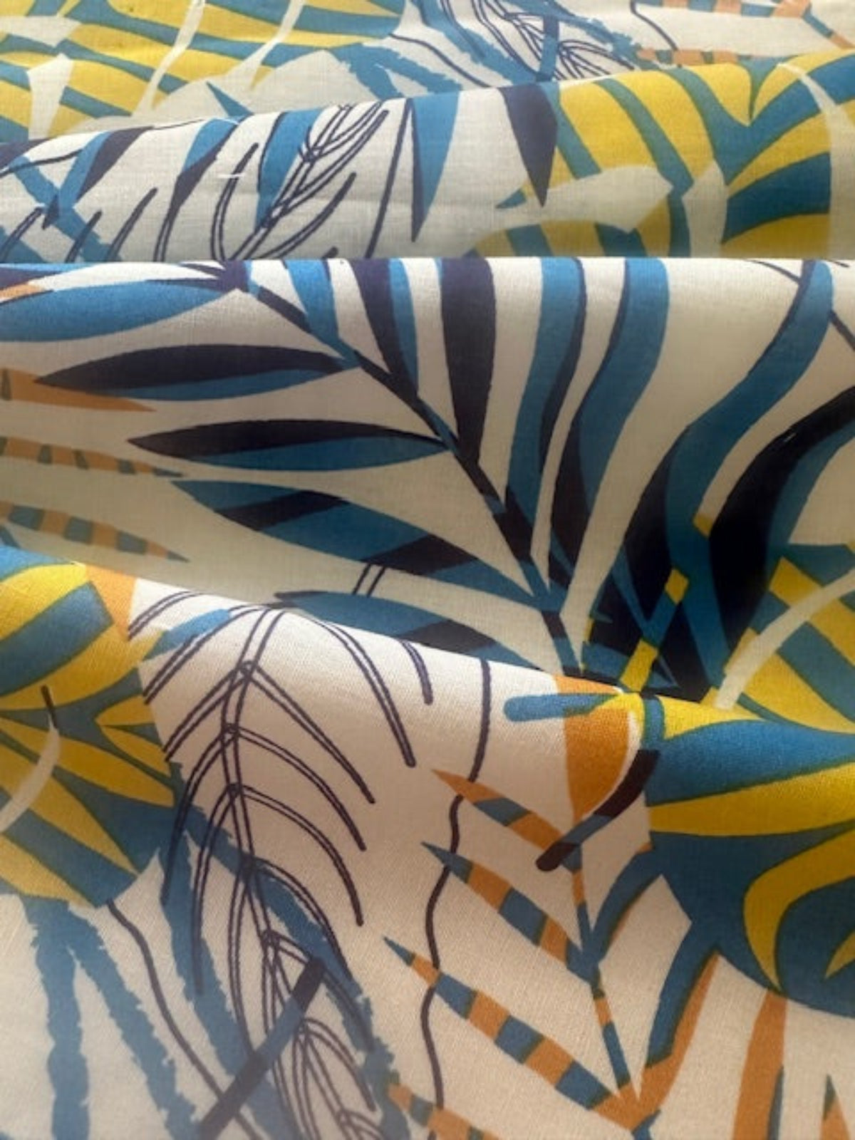 Blue/Yellow Fern Print on Cotton Lawn