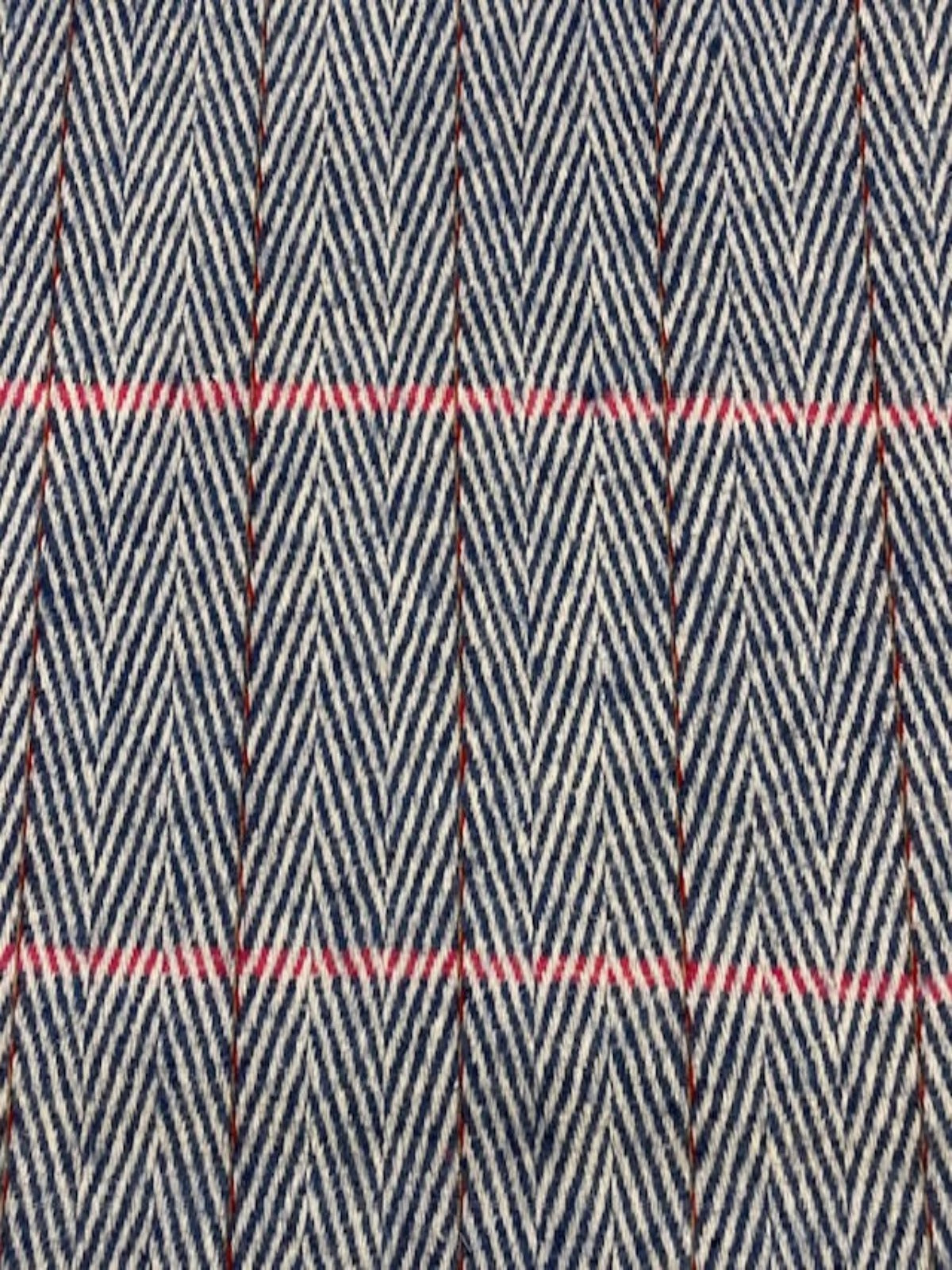 Blue Herringbone Wool Mix with Cerise Detail