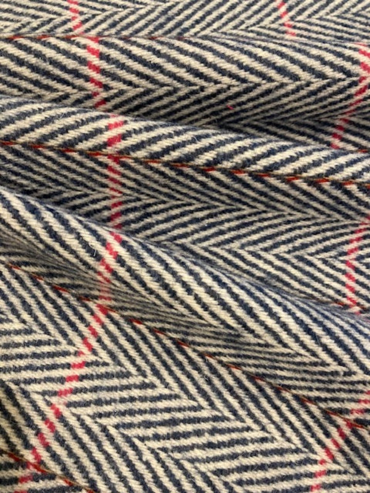 Blue Herringbone Wool Mix with Cerise Detail