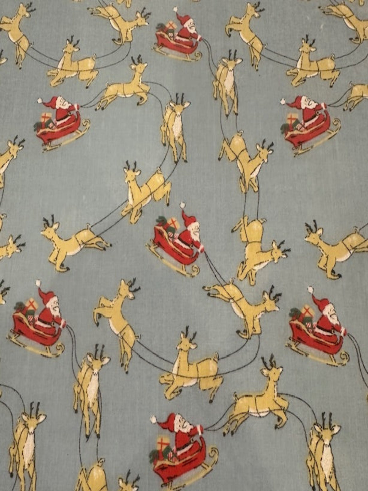 Santa Sleigh & Reindeer on Blue Poly/Cotton