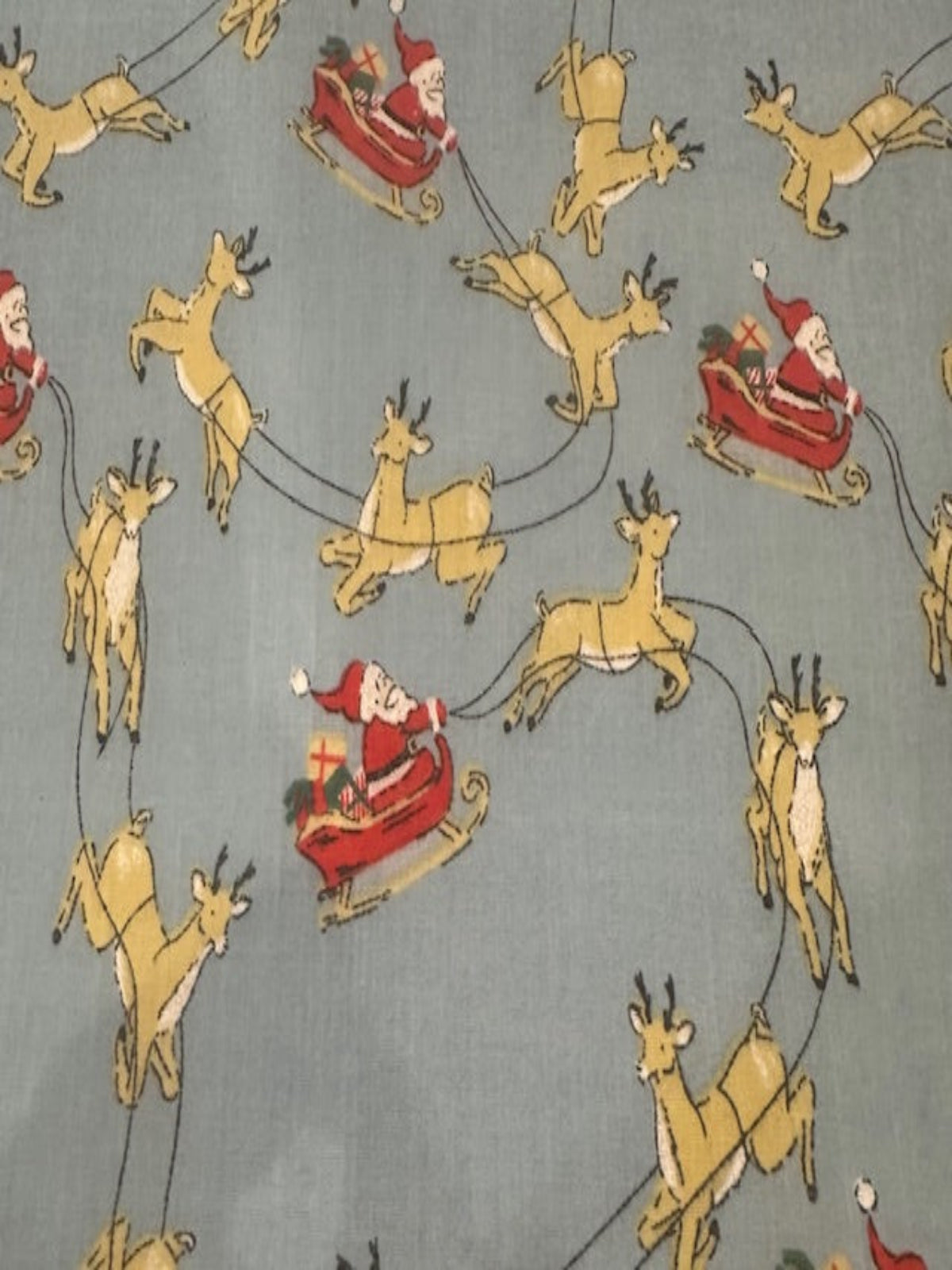 Santa Sleigh & Reindeer on Blue Poly/Cotton