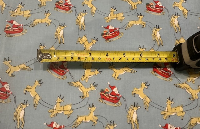 Santa Sleigh & Reindeer on Blue Poly/Cotton