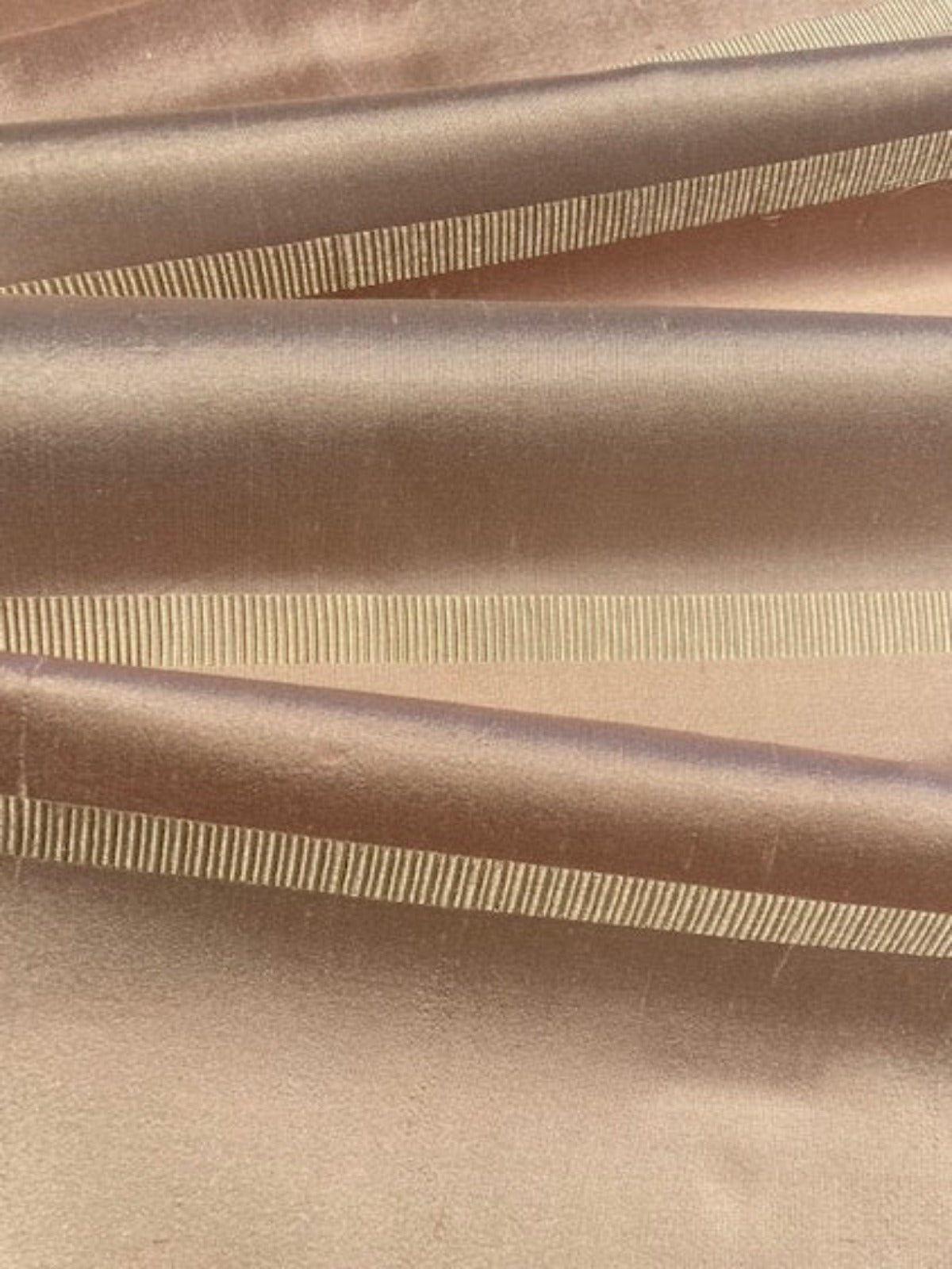 Blush Silk Dupion Irridescent Stripe with Ribboned Stripe running along the Fabric