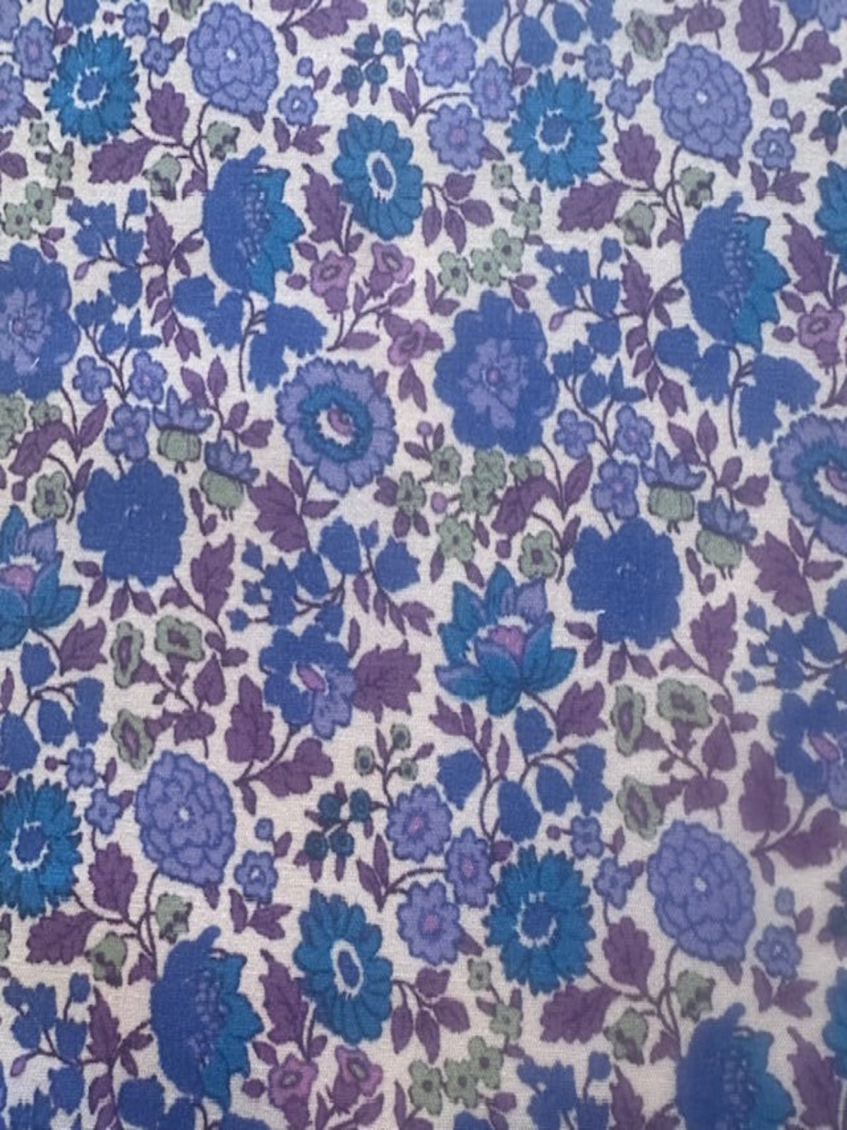 Royal Blue and Mauve Allover Floral on Cotton Lawn