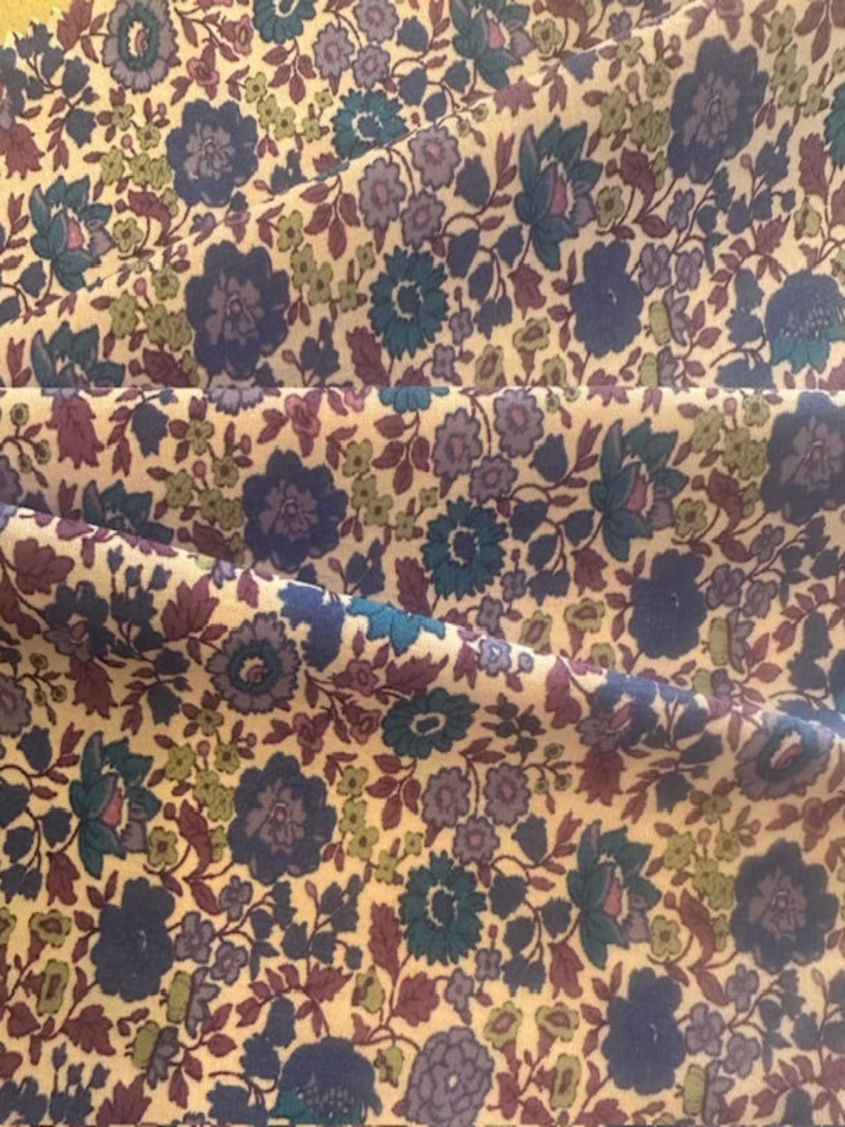 Royal Blue and Mauve Allover Floral on Cotton Lawn