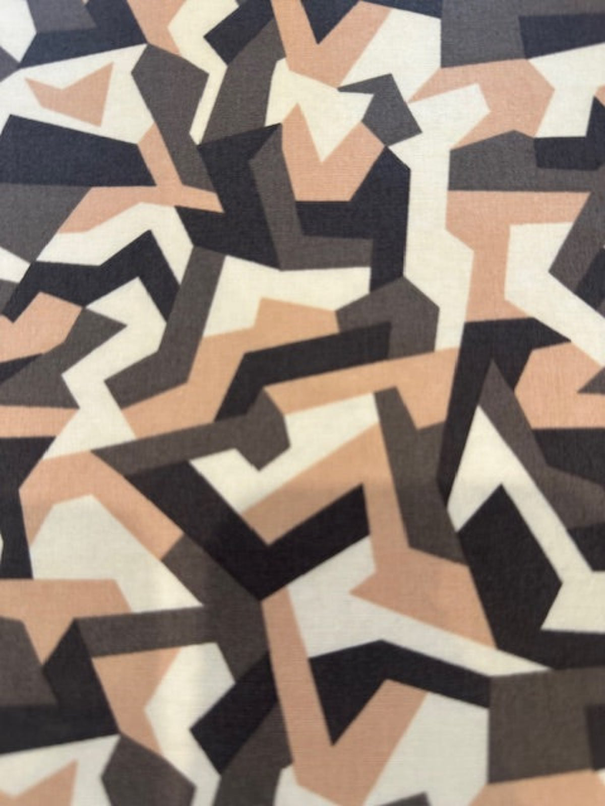 Geometric Camouflage Cream/Brown Print on Cotton