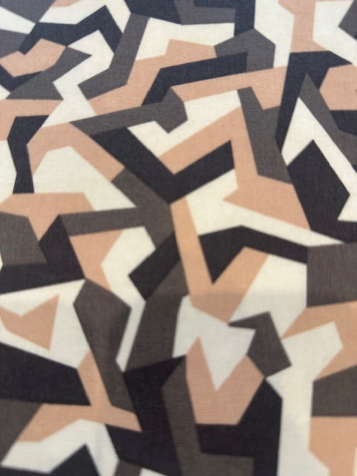 Geometric Camouflage Cream/Brown Print on Cotton