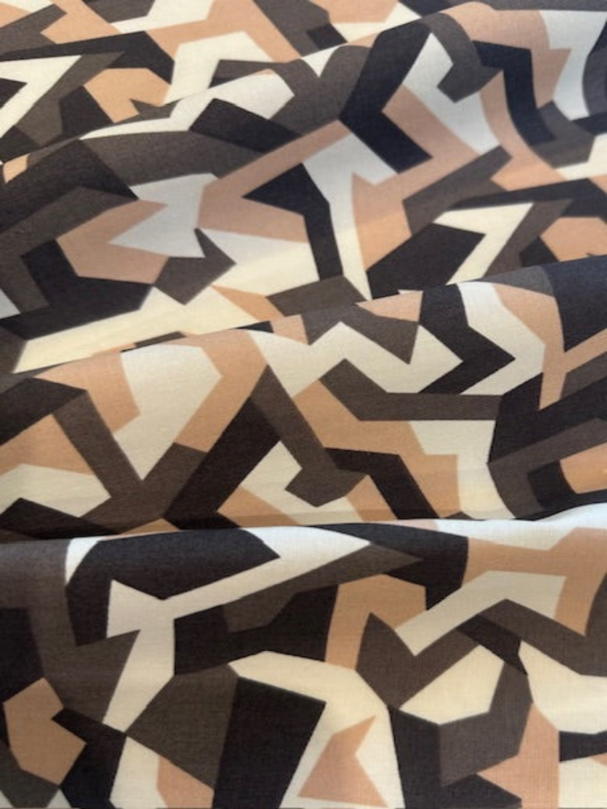 Geometric Camouflage Cream/Brown Print on Cotton