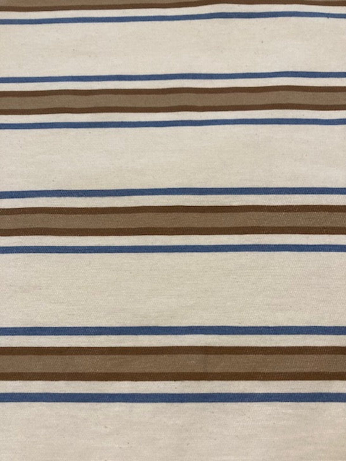 Brown/Blue Woven Stripe on Ivory. Stripes run across the fabric.