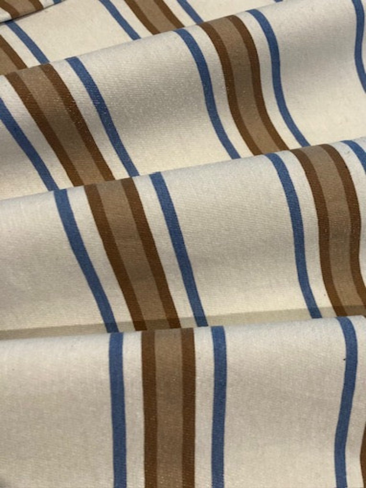 Brown & Blue Woven Stripe on Ivory Fabric