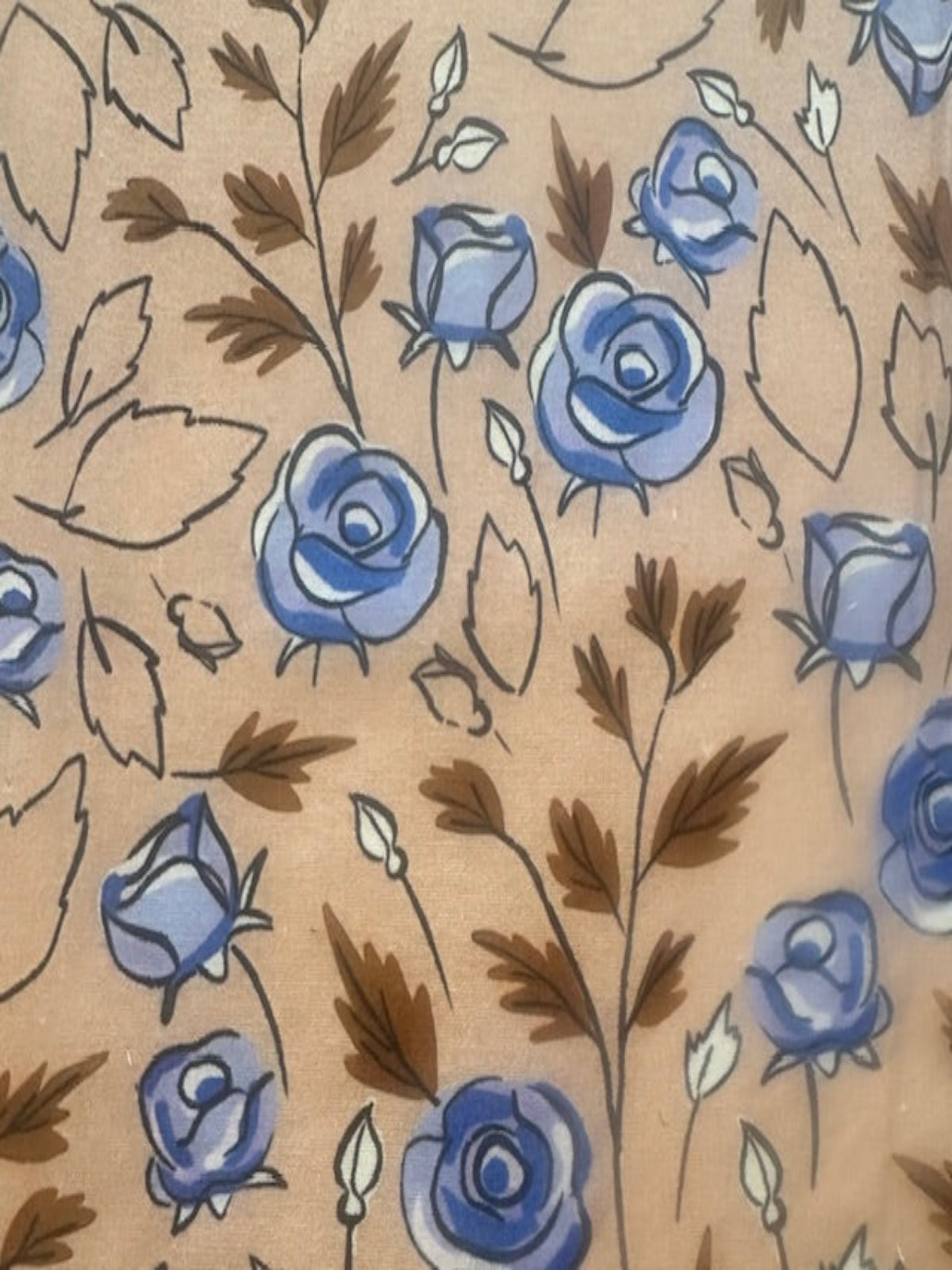 Blue Roses on Coffee Cotton Lawn