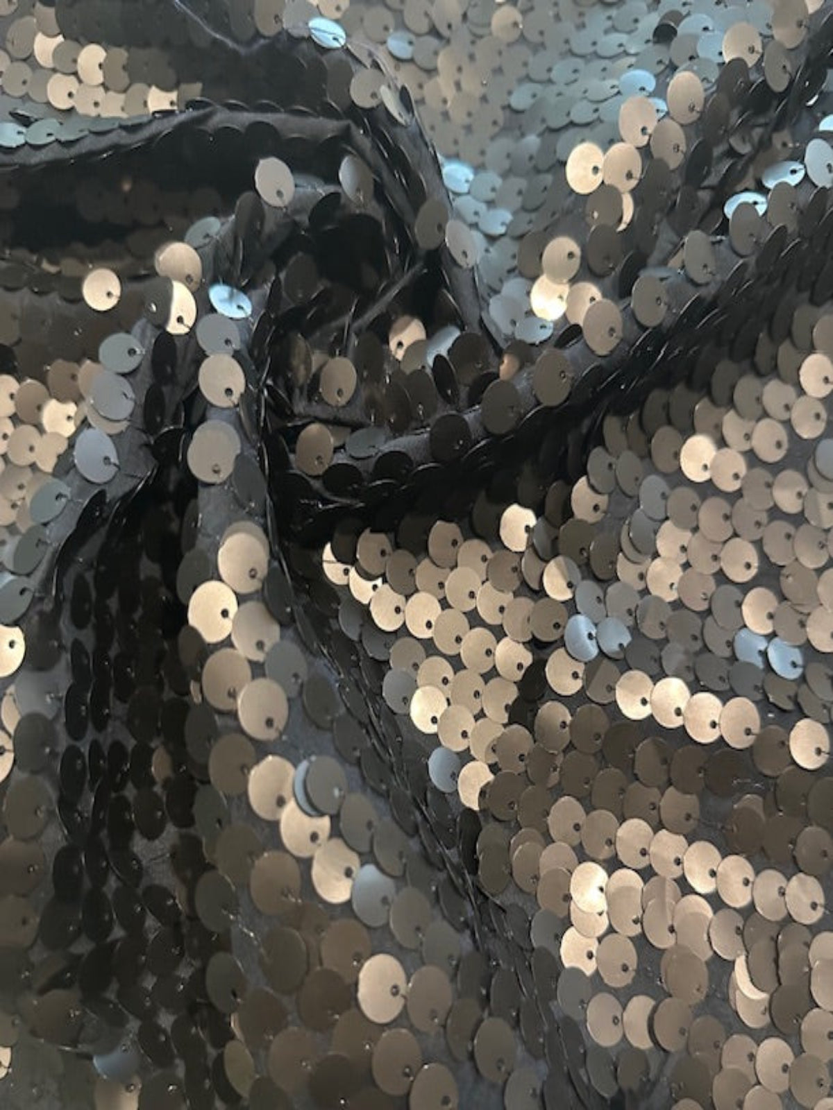 7mm Matt Black Sequin on Navy Chiffon