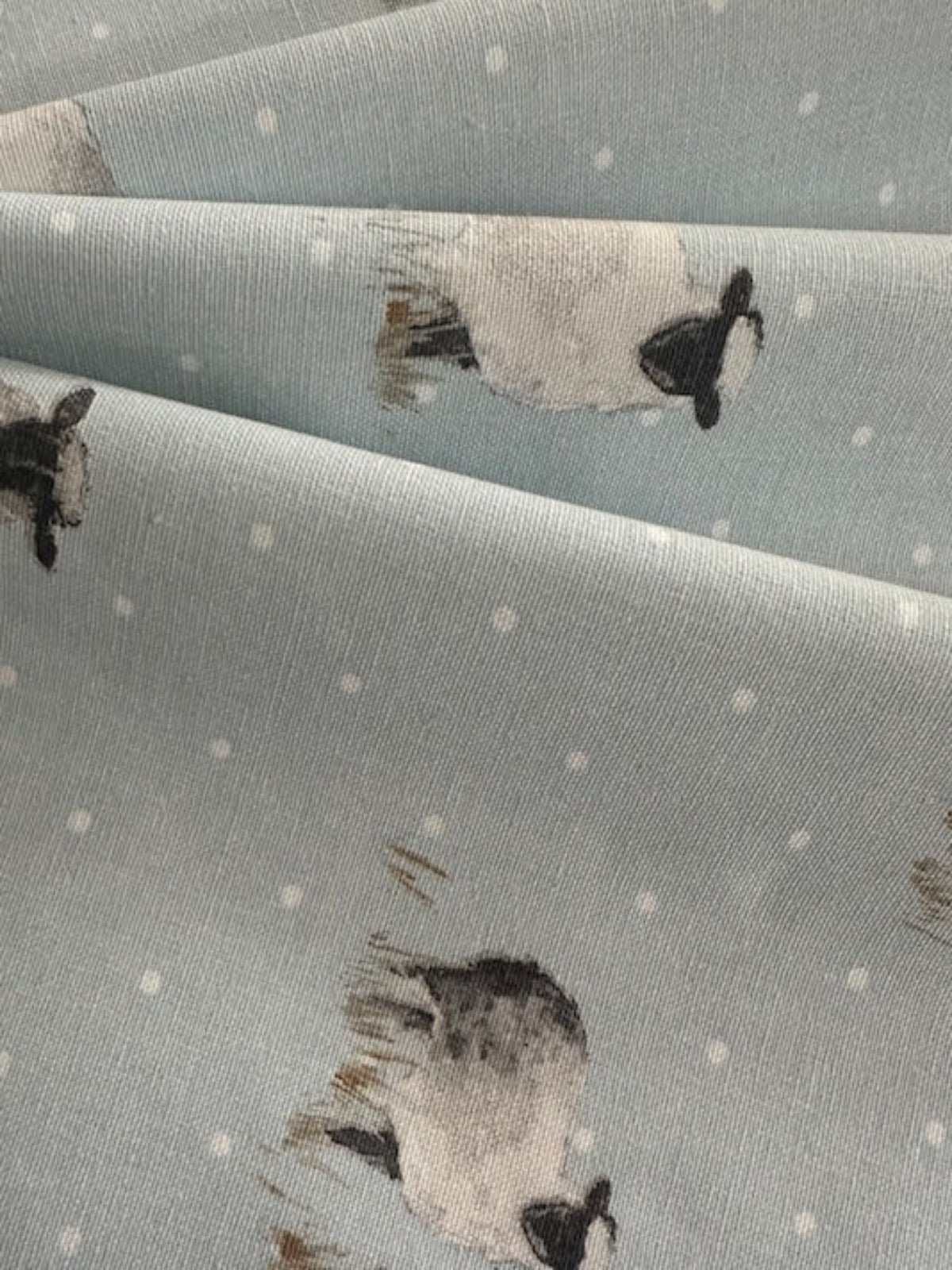 Sheep on Spotted Pale Blue Cotton Furnishing