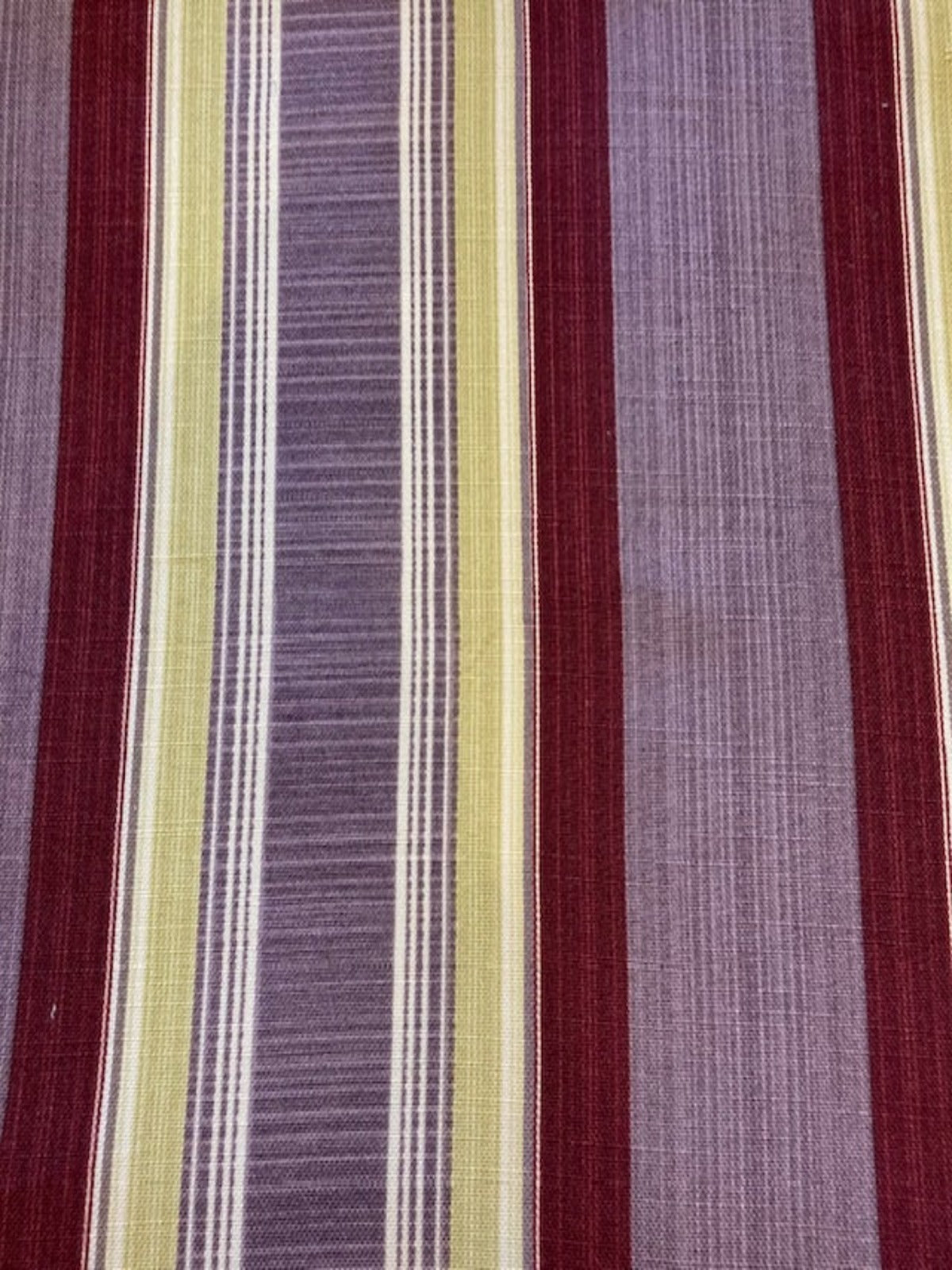 Plum, Claret & Lemon Stripe Fabric – Polyester Furnishing Fabric