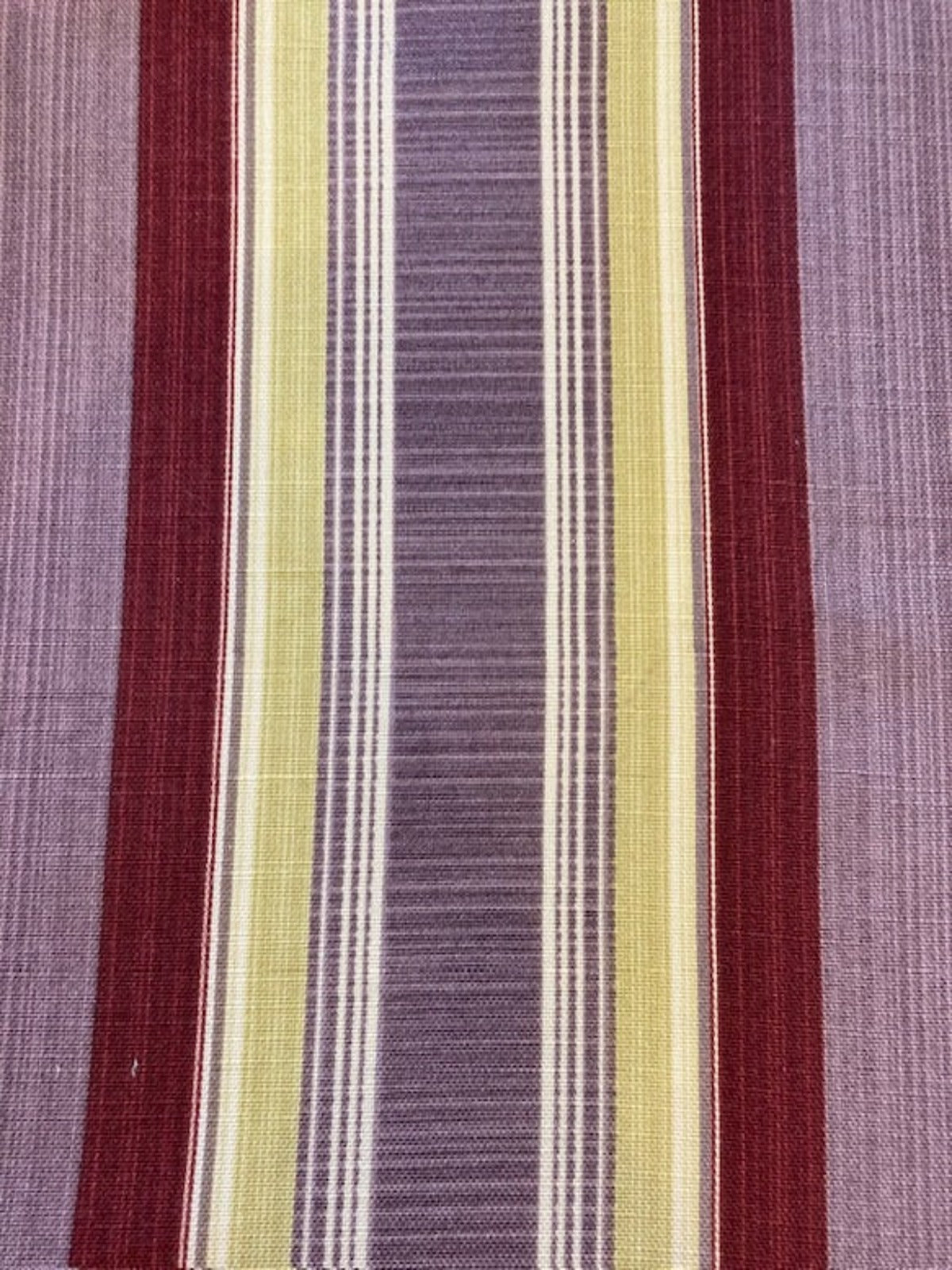 Plum, Claret & Lemon Stripe Fabric – Polyester Furnishing Fabric